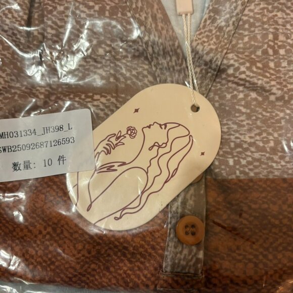 Zeagoo Geometric Print Henley Top Neutral Brown Beige Long Sleeve Size L NWT - Picture 4 of 6